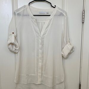 New York & Company White Blouse with Rolled Sleeves